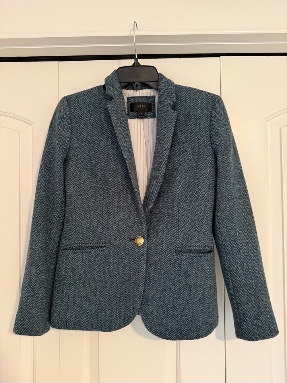 J. Crew Teal Herringbone Wool-Blend Single-Button Blazer